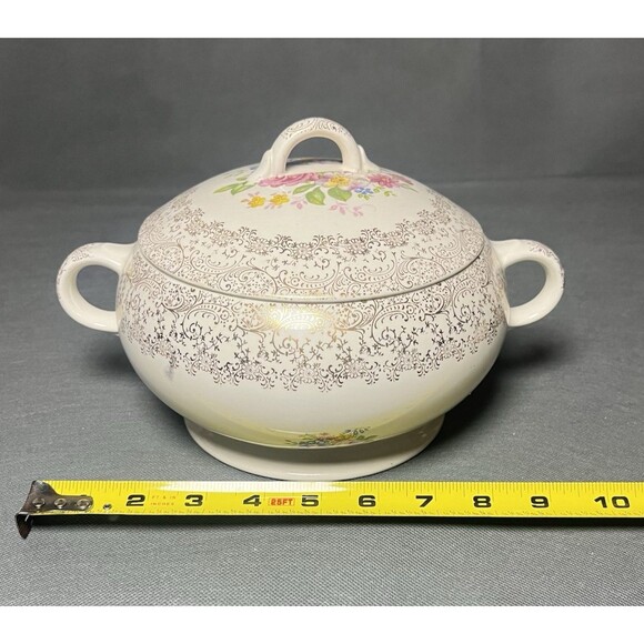 Soup Tureen Royal China Rose Glory Union Made 24 Kt Gold-Vintage 1950s - Picture 7 of 7